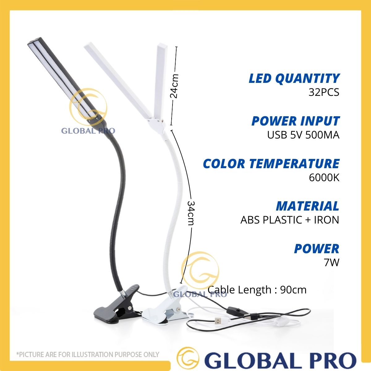 Clip On Study Lamp Flexible Gooseneck Book Reading Lamp Bed Lamp Lampu Belajar Adjustable Head Lamp Lampu Tidur LED Clip
