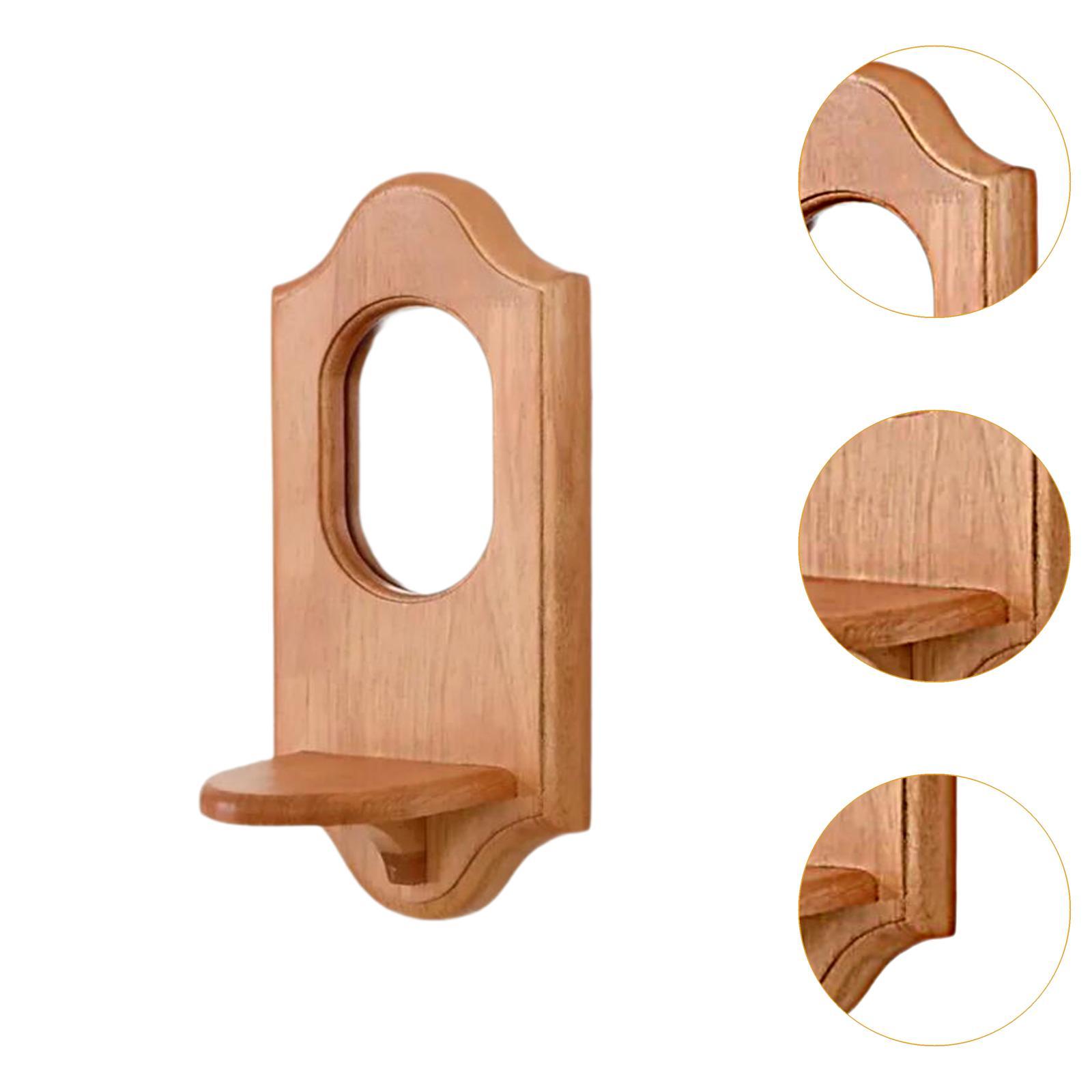 Livestyl trang trí gương gắn tường làm bằng khung gỗ với kệ, mộc mạc, 33x15 cm, cho phòng thay đồ