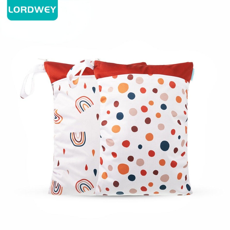 LORDWEY 2Pieces/Set Waterproof Washable Baby Cloth Diaper Nappy Bag Dry And Wet Separation Wetbag For Travel Beach And Pool ราคา 310 บาท*ส่งฟรี