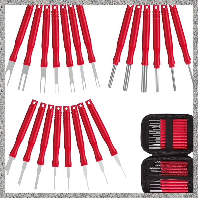 Red Electrical Wire Connector Pin Release Tool(21Pcs), Automotive Terminal Removal Kit