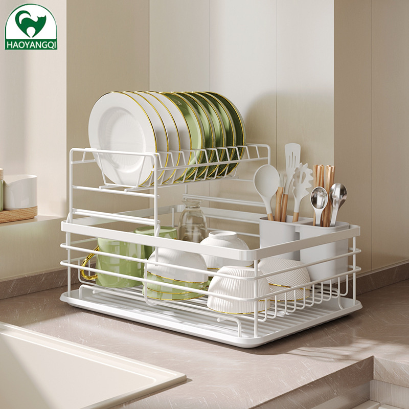 Giá lưu trữ bếp, lưu trữ bộ đồ ăn, Giá đựng bát thoát nước, Giá thoát nước, sắp xếp mặt bàn, tiết kiệm không gian, giá đỡ bát đĩa hai lớp, giá lưu trữ kim loại