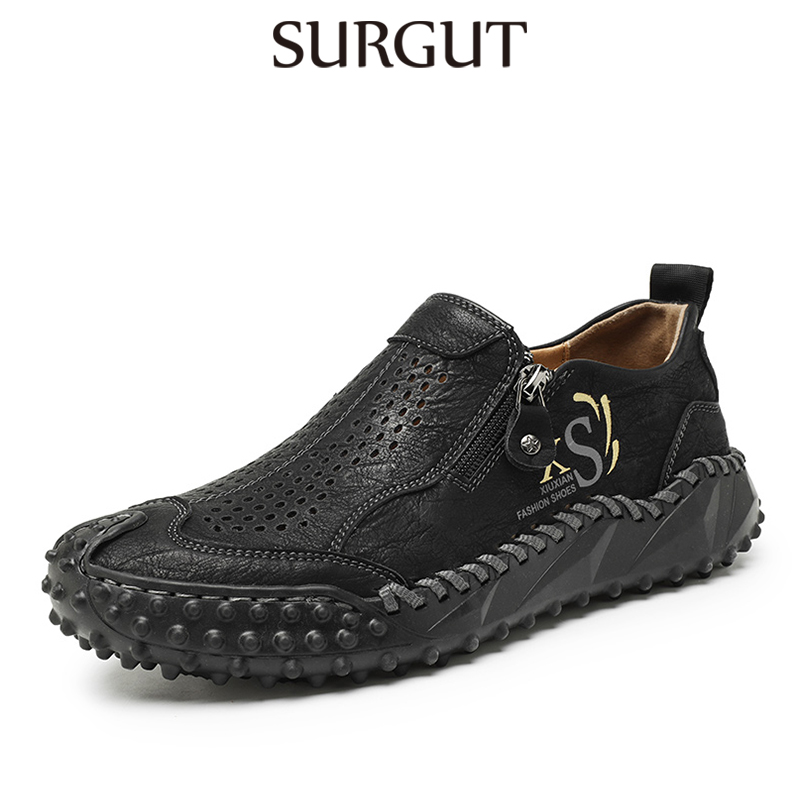 SURGUT Handmade Men's Casual Shoes Breathable Hollow Out Non-Slip Rubber Sole Comfortable Pu Leather All Seasons Shoes For Men ราคา 927 บาท*ส่งฟรี