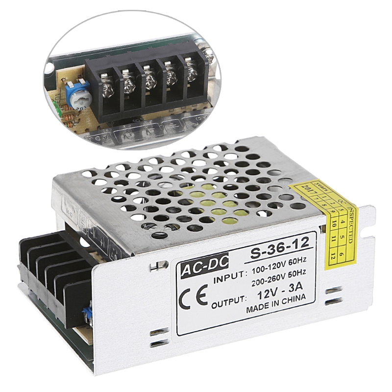 yingke Ac 100-260v To Dc 12v 3a 36w Switch Power Supply Driver Adapter Led Strip Light
