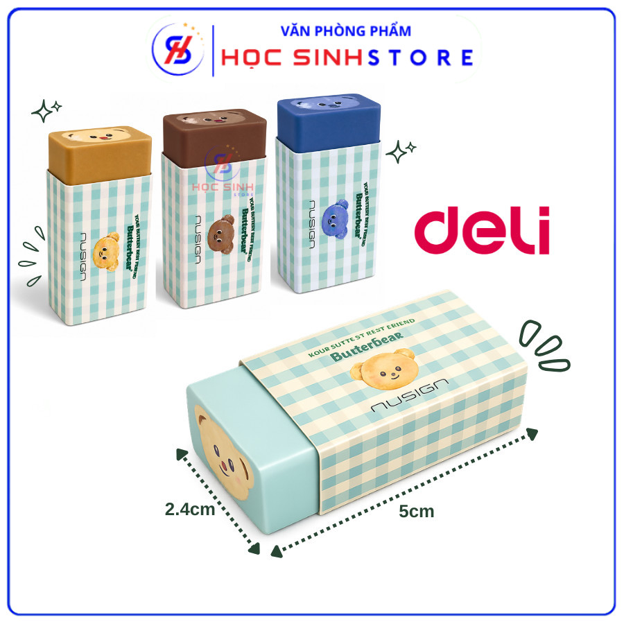 Combo 2 Cái Gôm Lõi Hình Gấu Bơ Deli NS036-B Màu Lẫn, Ít Vụn, Mềm Dẻo, Tẩy Sạch, Thiết Kế Dễ Thương