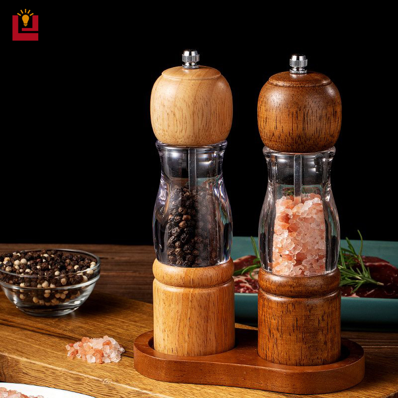 YONUO Pepper grinder Wood transparency Base suit Kitchen pepper sea salt Black pepper mill Household camping cruet ราคา 139 บาท*ส่งฟรี