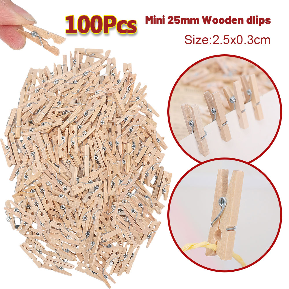 100Pcs 2.5Cm Tự Nhiên Bằng Gỗ đa năng mini Lưu Trữ Clip Với Kim Loại Mùa Xuân Ghi Chú kẹp ảnh kẹp quần áo Trang Trí Nội Thất