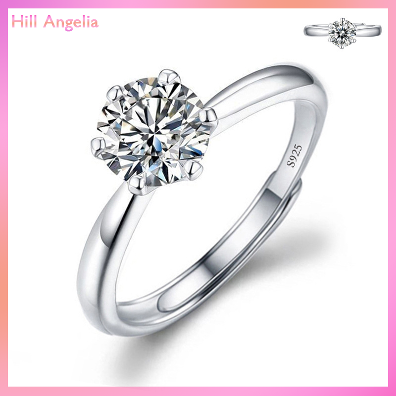 [Hill Angelia] Moissanite engagement Finger Nhẫn dát kim cương mở vòng cho phụ nữ 925 Bạc LỜI HỨA đám cưới có thể điều chỉnh nhẫn đồ trang sức mỹ