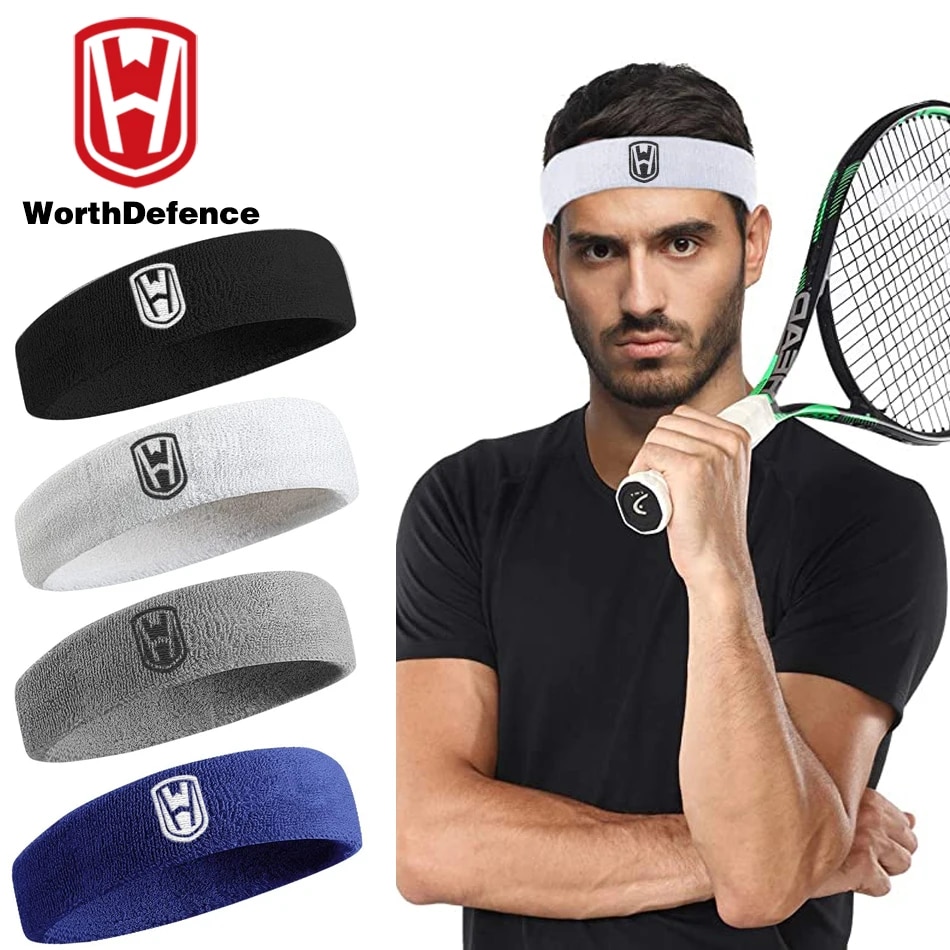Worthdefence bông thể thao Headband đàn hồi sweatbands phụ nữ người đàn ông bóng rổ phòng tập thể dục thể thao tập thể dục Băng ngăn mồ hôi quần vợt bóng chuyền