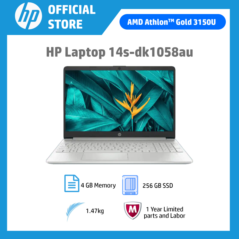 HP Laptop 14s-dk1058AU / AMD Athlon™ Gold 3150U / 4GB RAM / 256GB SSD / Win 10 / Slim & Thin / Long Lasting Battery Life