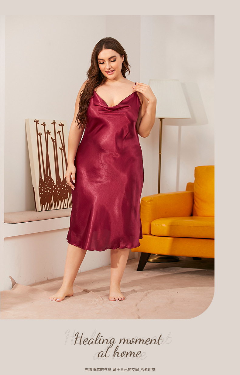Women's Plus Size Nightgown V Neck Satin Lace Chemise Babydoll Sleep Dress  Trim Silk Cami Night Dress Sleepwear