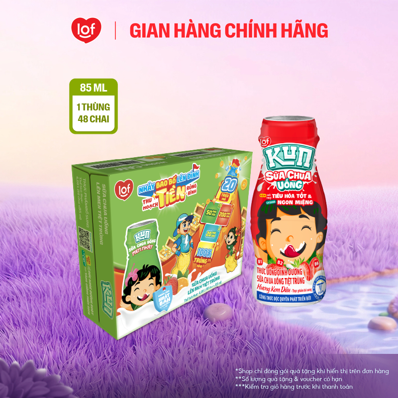 Sữa chua uống KUN vị kem dâu thùng 48 chai x 85ml