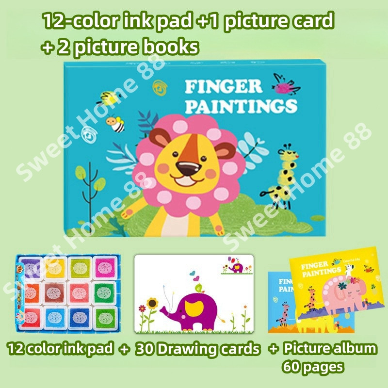 Finger Painting Art Kit Set/12&24 Colors Stamp Pad/DIY Art Craft Kid Coloring Book/Washable Finger Paint/Early Education