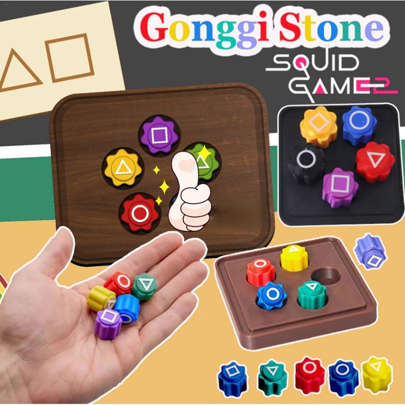 Squid Game Pentathlon Game Set - 5 Traditional Korean Games Including Gonggi & Spinning Top