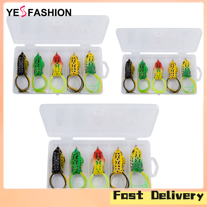 Yesfashion Store IN stock 5pcs/ Box Frog Lures Top Water Frog Soft Silicone Swimbaits With Box Package With Dual Fishing Hooks For Bass Trout Pike ราคา 148 บาท*ส่งฟรี