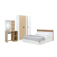 HomeHuk ชุดห้องนอน รุ่นคาร์เนชั่น+แมกโนเลีย (เตียง ตู้เสื้อผ้า 3 บาน โต๊ะเครื่องแป้ง) - สีขาว/ธรรมชาติ