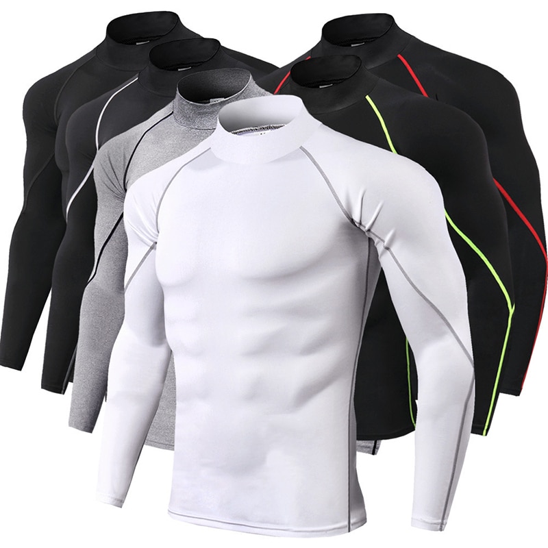 Men Bodybuilding Sport T-shirt Quick Dry Running Shirt Long Sleeve Compression Top Gym T Shirt Men Fitness Tight Gym Sports