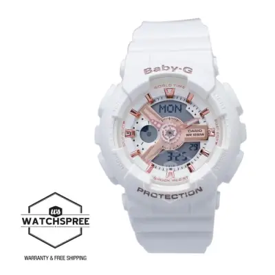 [WatchSpree] Casio Baby-G BA110 Series Rose Gold Metallic White Resin Band Watch BA110RG-7A BA-110RG-7A