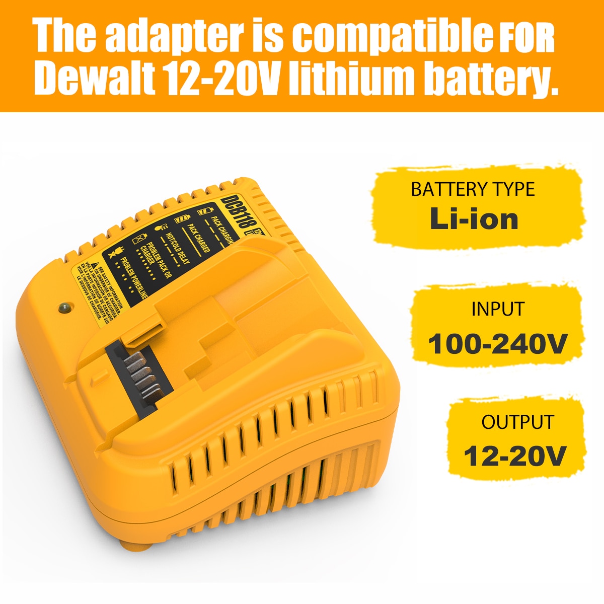 DCB118 DCB112 Lithium Battery Charger For Dewalt 10.8V 12V 14.4V 18V 20V DCB206 DCB205 DCB204 DCB203 DCB120,DCB107 DCB115 DCB105