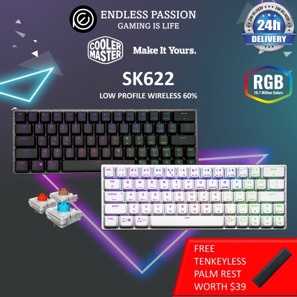 Cooler Master SK622 Wireless 60% Mechanical Keyboard with Low Profile Switches, New and Improved Keycaps, and Brushed Aluminum Design Singapore