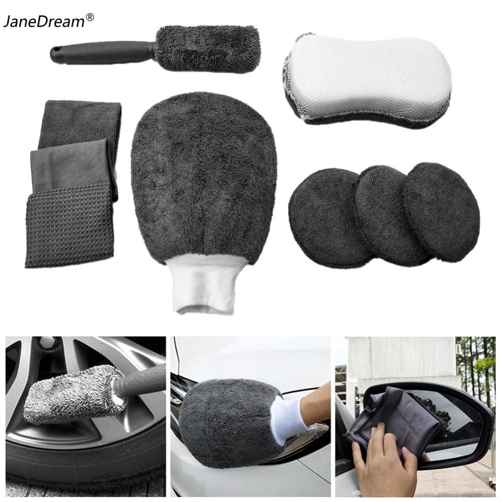 Janedream 9-mảnh Bộ vệ sinh xe ô tô bao gồm khăn găng tay Sponge bàn chải lốp nội thất ô tô Bên Ngoài trang trí dụng cụ chăm sóc sắc đẹp