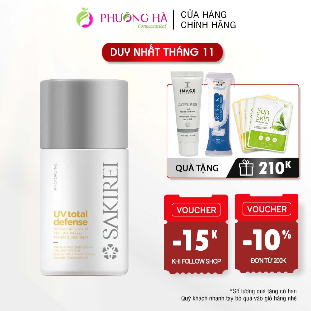 Serum chống nắng vật lý Sakirei UV Total Defense Broad Spectrum SPF 50+ PA++++ Tinted Sunscreen 50ml