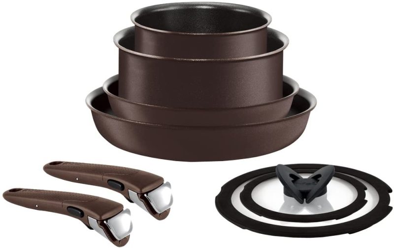 Tefal Premium Frypan 8 items Bundle Set - Ingenio Neo Walnut Excellence IH Induction and Gas Stove Compatible Titanium Excellence with 2 T-fal holder Singapore