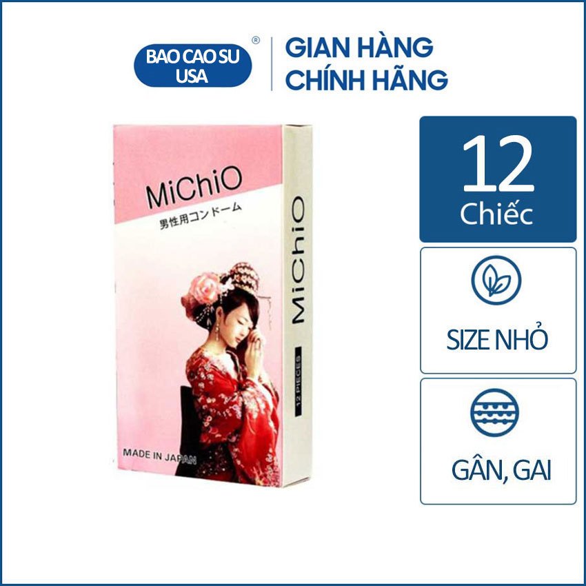 Bao cao su Nhật Bản Michio size 49mm có gân siêu mỏng - Hộp 12 bao