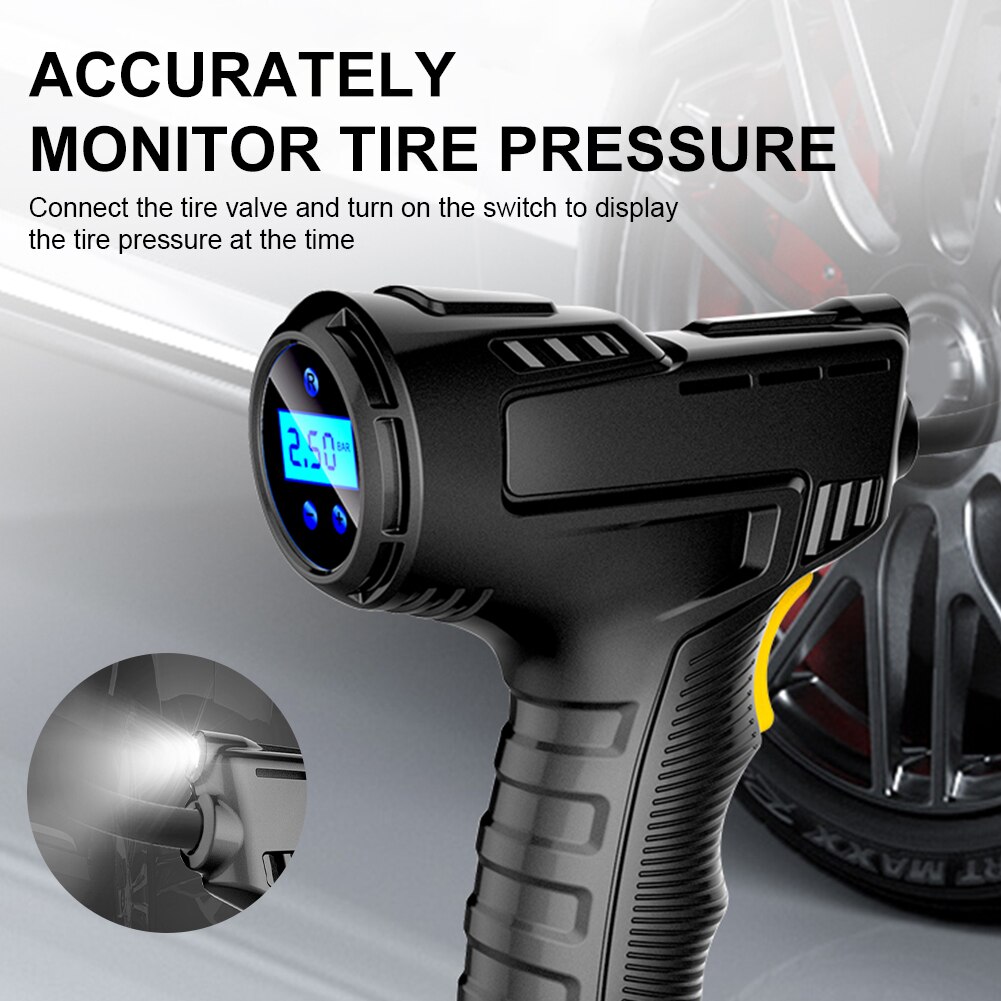 Xe di động máy bơm nén khí không dây bơm hơi Xe máy điện xe đạp thuyền lốp xe vỏ xe Inflator với màn hình hiển thị kỹ thuật số