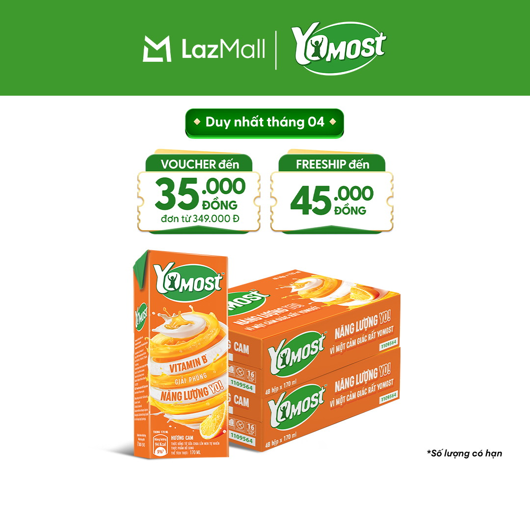 Combo 2 Thùng 48 Hộp Sữa Chua Lên Men Tự Nhiên Yomost Hương Cam 170ml (48x170ml)