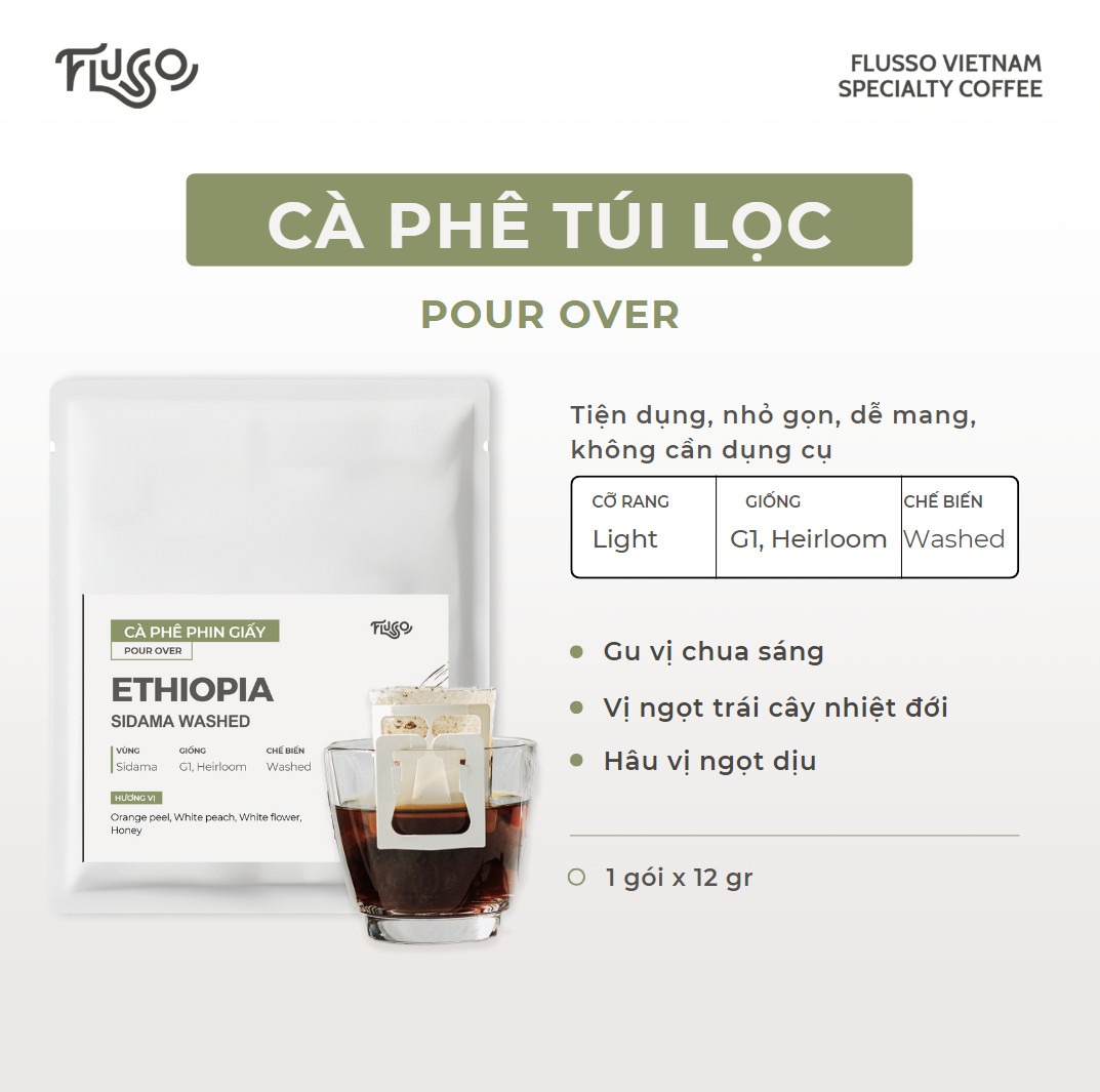 Gói Cà Phê Đặc Sản Phin giấy Pour over hương vị trái cây
