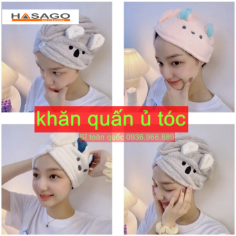 Khăn ủ tóc - Khăn Quấn Tóc - Khăn Trùm Đầu Lau Khô Tóc Siêu Tốc - Kiểu Dáng Thời Trang Hàn Quốc Siêu Thấm Hút Mềm Mịn
