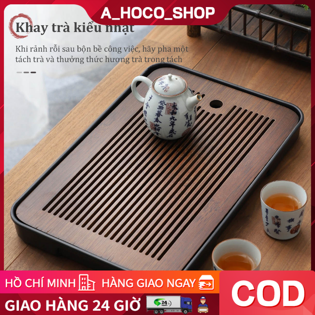  Khay trà tre cao cấp Khay đựng trà gỗ Khay đựng trà đạo bằng tre hun khói có khay đựng nước hoco 