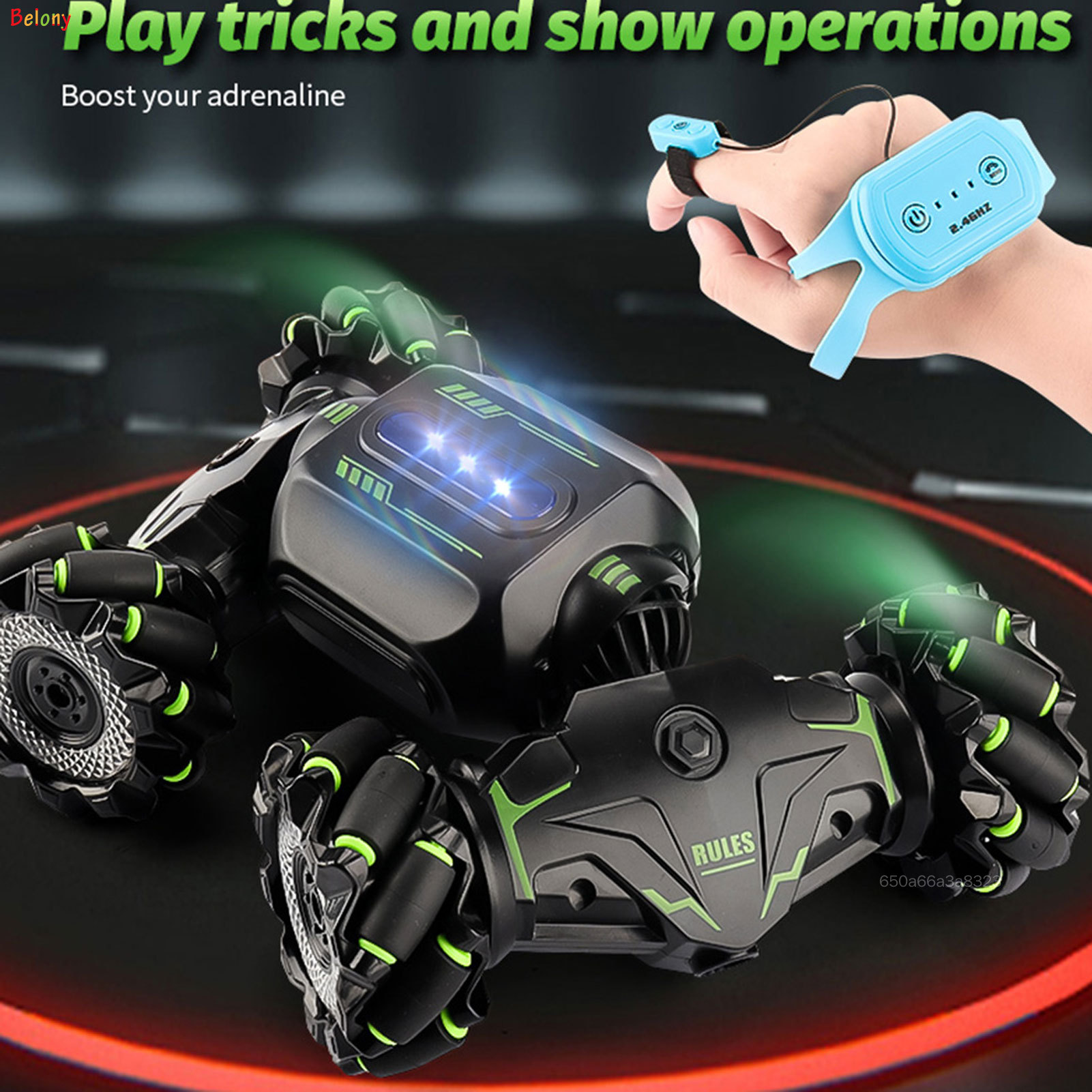 RC Car Toys for Children with LED Light 360 Flips Rotating Toy Vehicle for