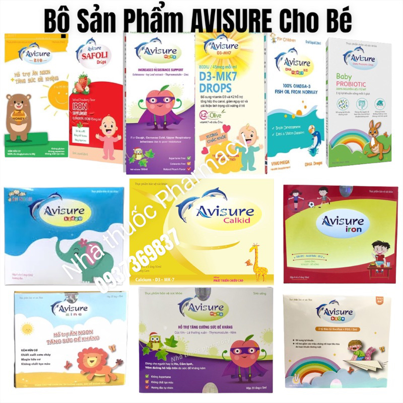 Bộ vi chất Avisure nhỏ giọt thiết yếu cho bé - Avisure DHA, sắt Safoli drop vitamin D3-MK7 avisure canxi kẽm men vi sinh