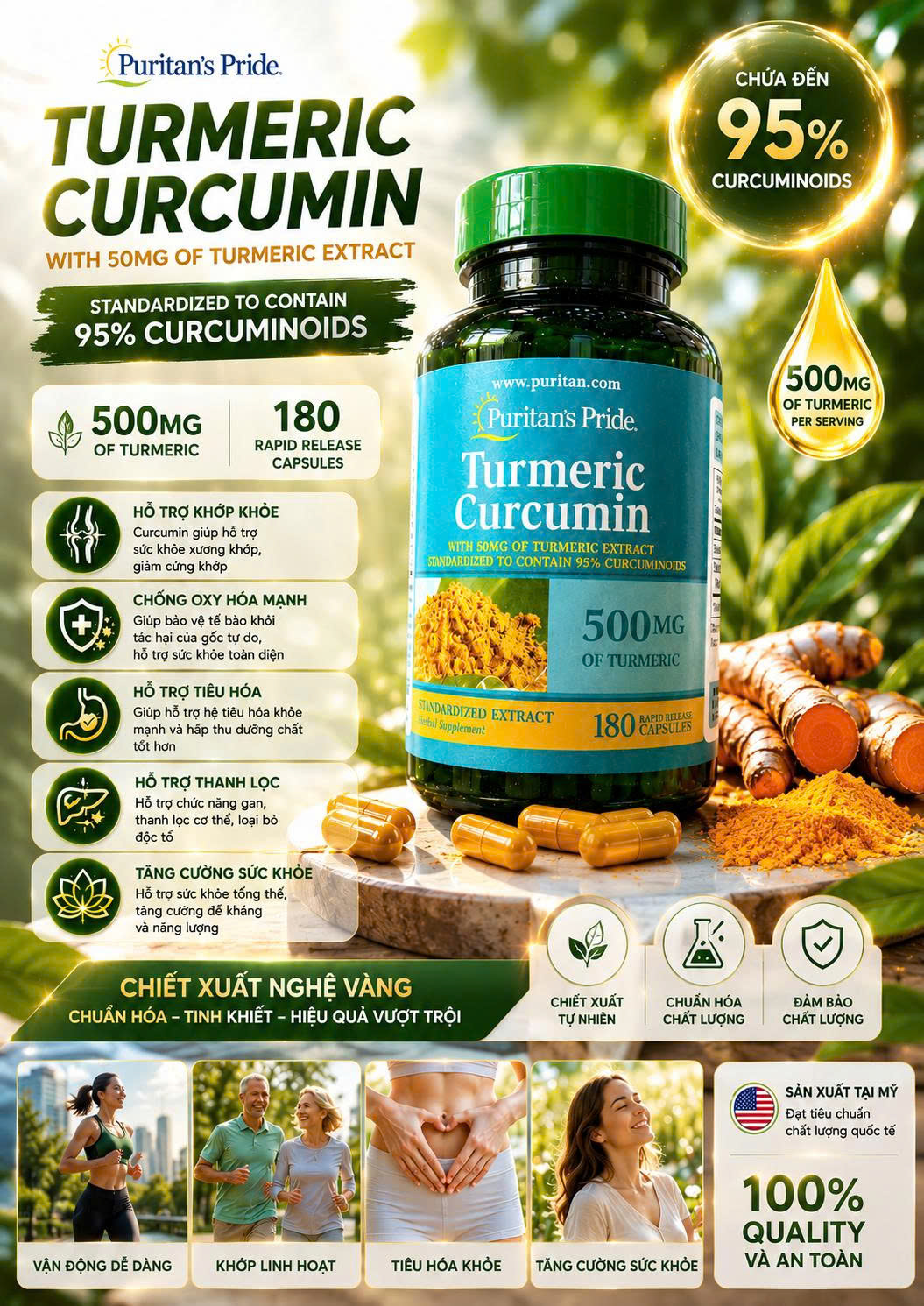 ⭐ Viên Nghệ Mỹ Puritan’s Pride Curcumin 500mg x 180 Viên