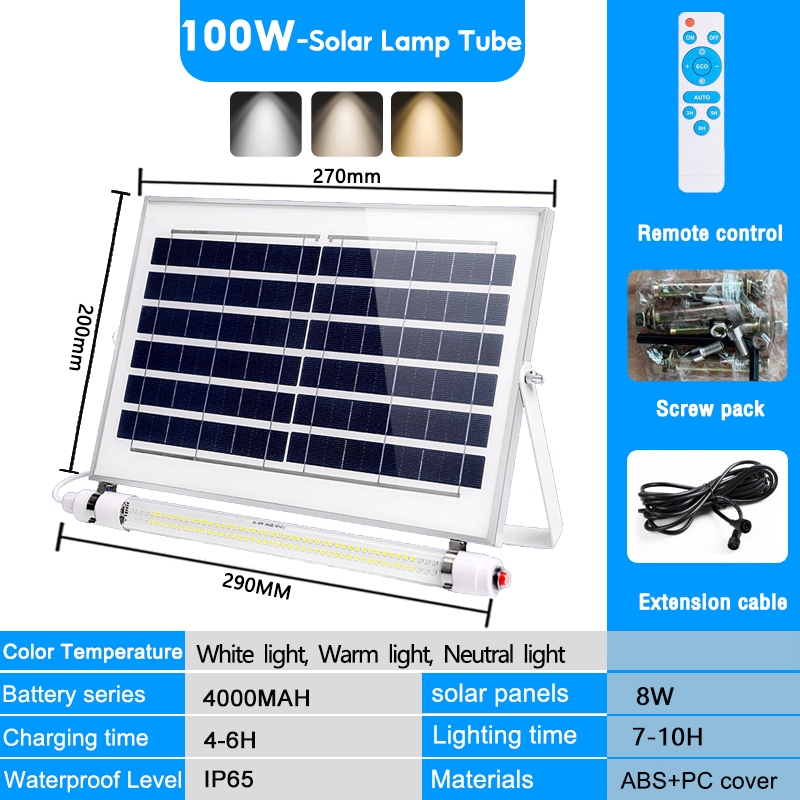 Lampu Solar light outdoor lighting Solar LED Tube 300W Solar Light Outdoor Waterproof IP67 Solar LED Light