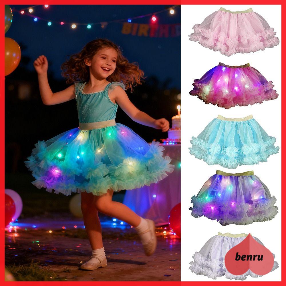 BENRU Đèn LED Váy nhảy Giáng sinh Đồ dùng tiệc tùng Tutu phát sáng  Thắp sáng Váy tutu Trẻ em