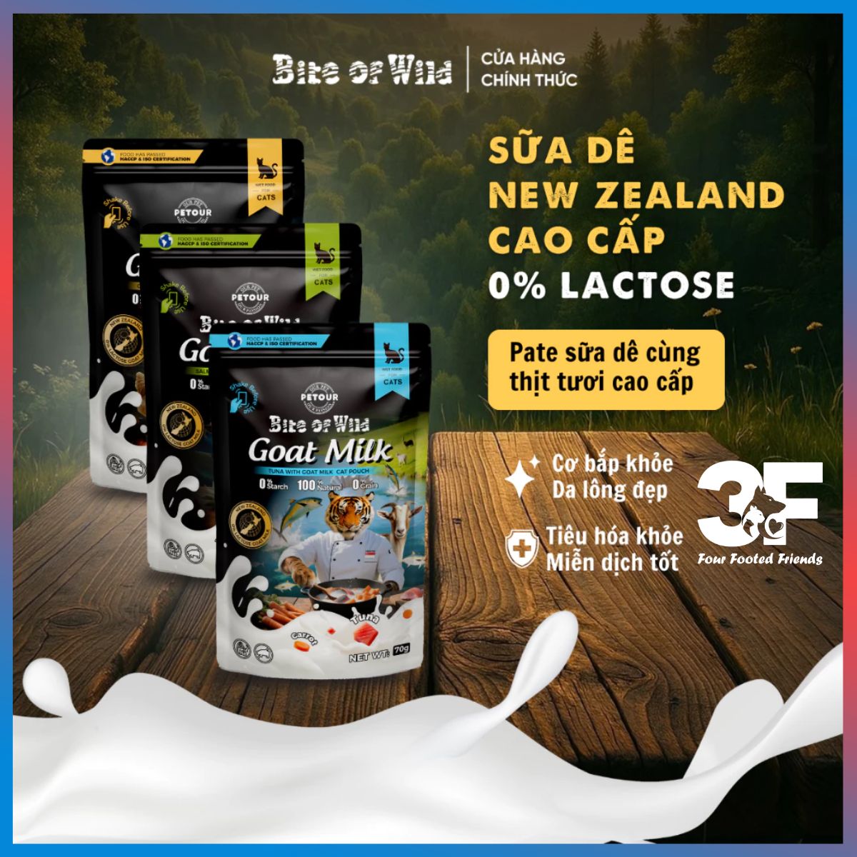 [MỚI] Pate Cao Cấp Bite of Wild Hộp 12 Gói 70G Công Thức Sữa Dê Mix Cá Ngừ, Cá Hồi Và Gà Bổ Sung Dinh Dưỡng
