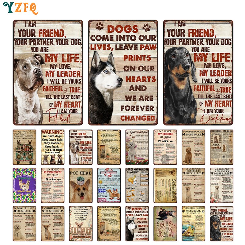 Áp phích bảng hiệu kim loại của chó Dachshund, Siberian Husky, và Pit Bull-Trang trại, quán bar, Cửa Hàng Thú Cưng, bãi biển, và phòng khách trang trí tường cổ điển-TU-201A