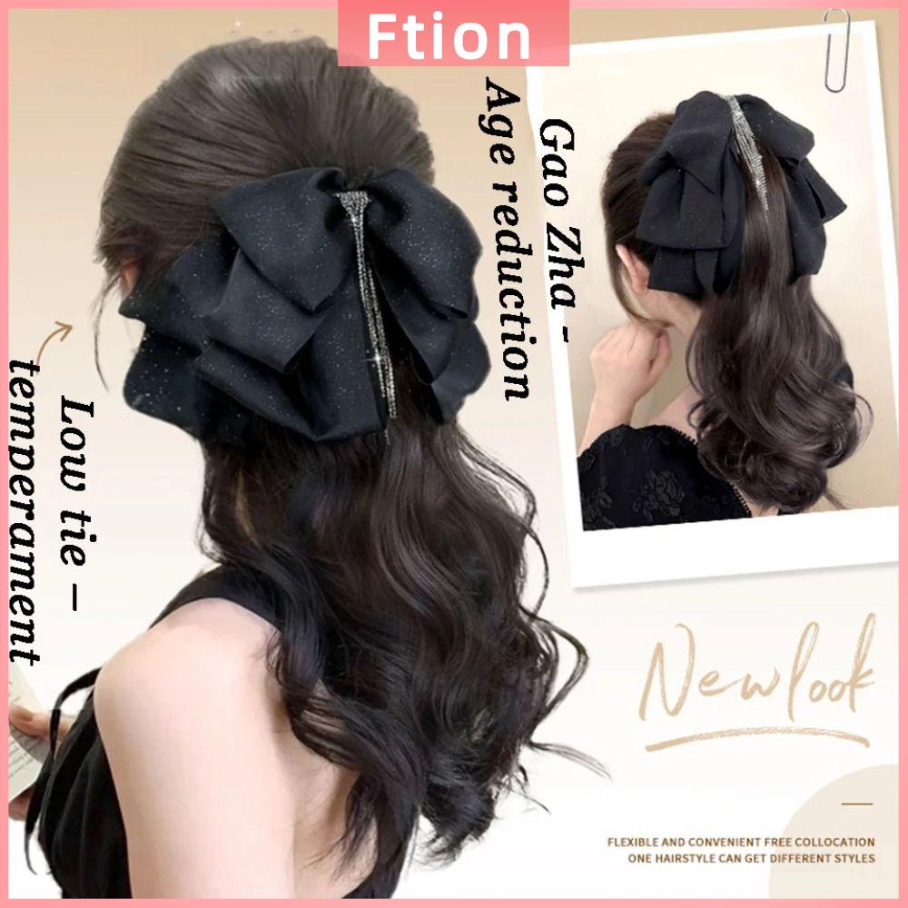 FTION Tua rua Kẹp càng cua hình nơ Lông mịn tự nhiên Đuôi ngựa cao Tóc Giả bện Ngọt ngào Đài phun nước Kẹp tóc giả đuôi ngựa Cô Gái