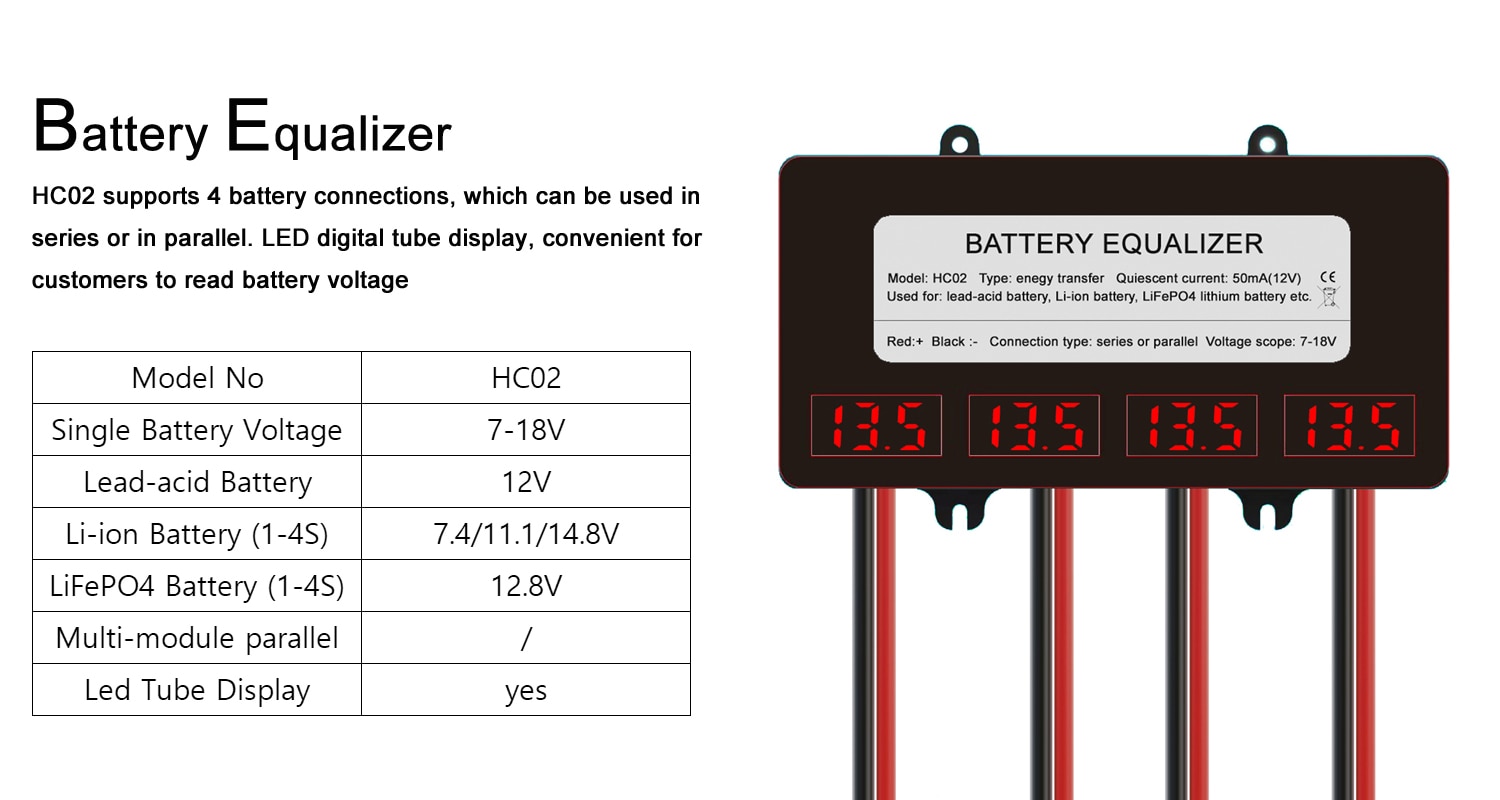 HC02 Batterie-Equalizer 4x12V Batterie-Balancer-Equalizer für