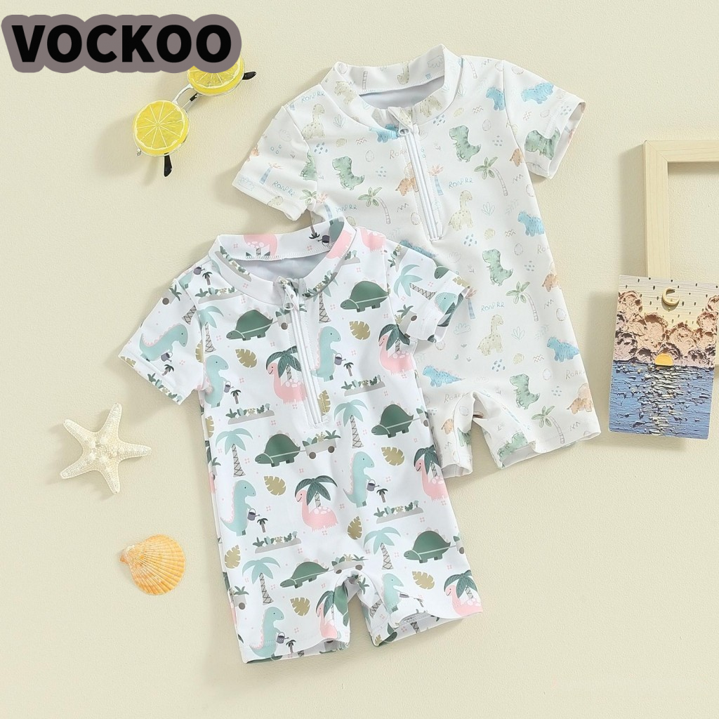 VOCKOO MG Bay Boys ชุดว่ายน้ำฤดูร้อนปกติต้นไม้/ไดโนเสาร์พิมพ์ซิปแขนสั้น jumpsuit ชุดว่ายน้ำชายหาดชุดว่ายน้ำชุดว่ายน้ำ ราคา 143 บาท*ส่งฟรี