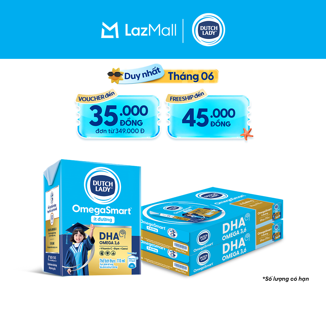 Combo 2 Thùng 48 Hộp Sữa Dinh Dưỡng Ít Đường Dutch Lady OmegaSmart 48x110ml
