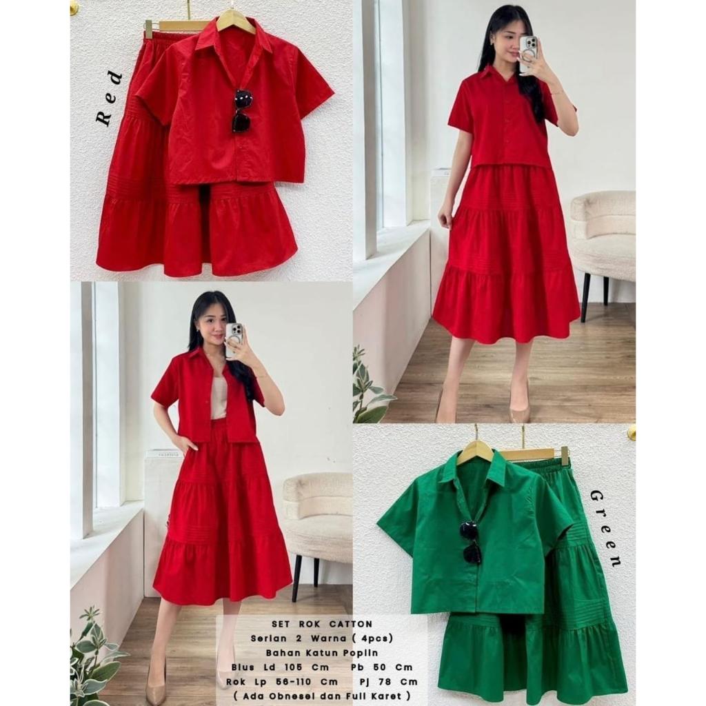 SETELAN ROK WANITA KATUN POPLIN EDISI MERAH HIJAU NATAL IMLEK Harga 199,900 rupiah*Gratis Ongkir