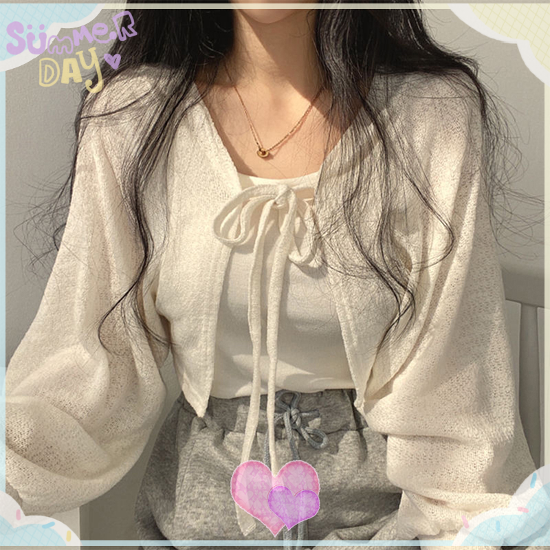 [AOV] Áo khoác dệt kim ngắn cổ điển thời trang cho nữ áo khoác cardigan mỏng dài tay chống nắng thường ngày mùa hè