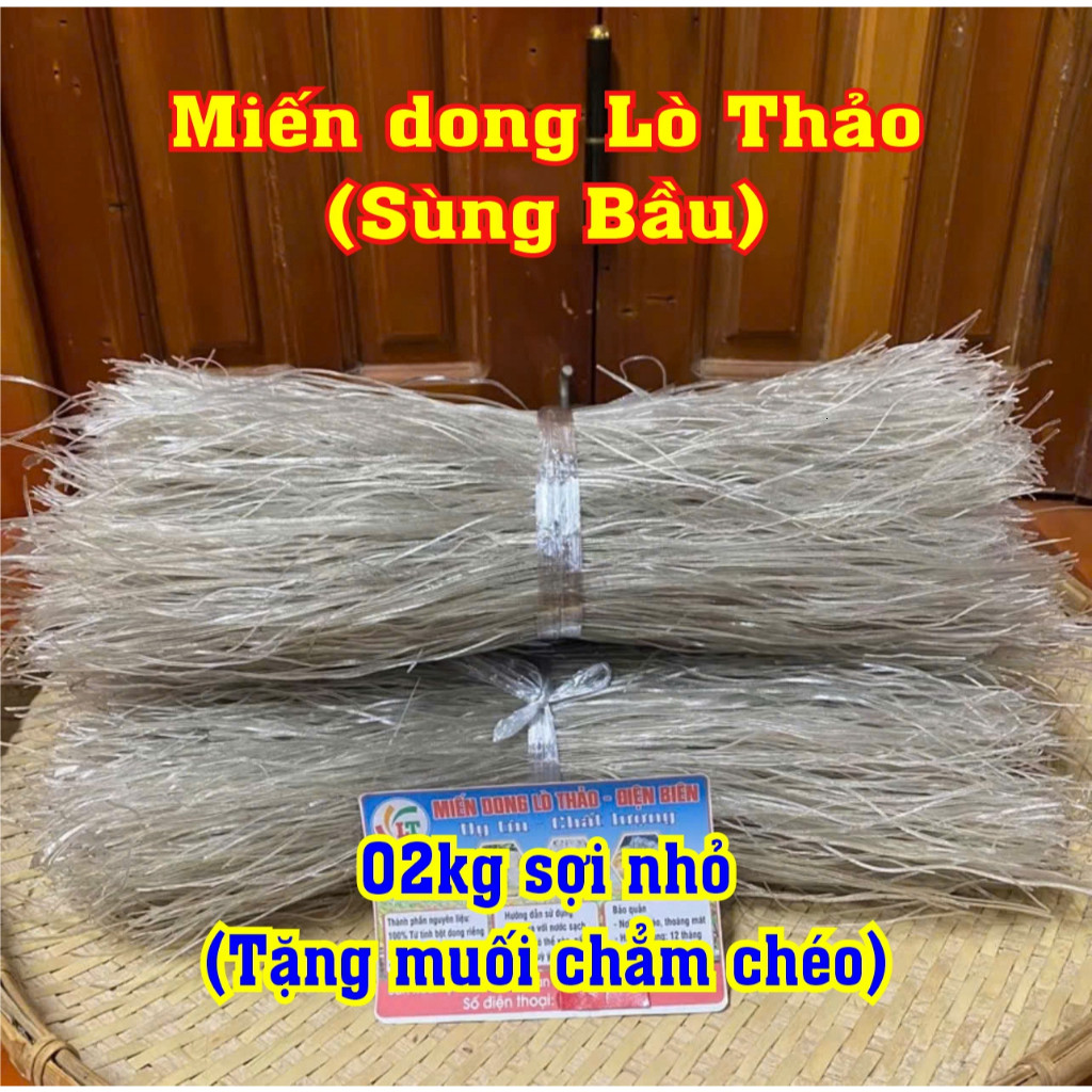 Miến Dong Lò Thảo Điện Biên (Sùng Bầu) - 2kg sợi nhỏ - Sợi Miến Dai Trong, Không Chất Bảo Quản