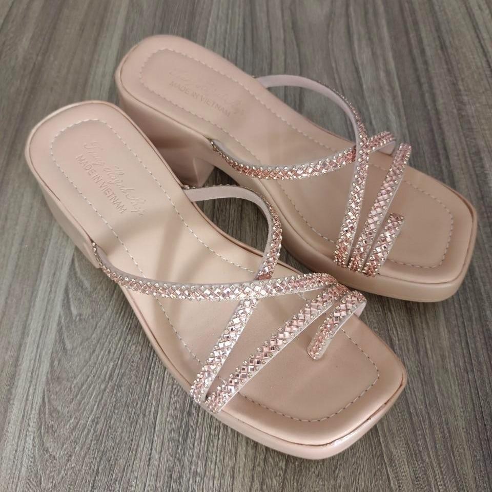 Dép nữ cao gót - đế PU cao 6 phân - quai xoàn chéo - ( MS.13) DéP Shoes GiàY Jean - 2