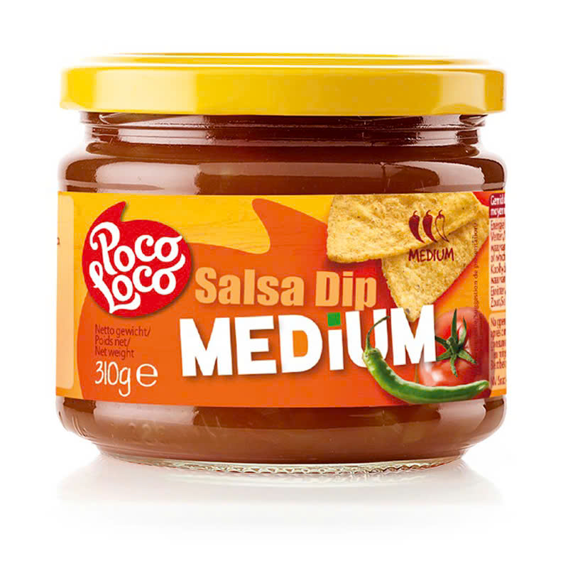 Poco Loco Salsa Dip Medium, Medium Spicy Salsa Sauce, Glass Box 310g