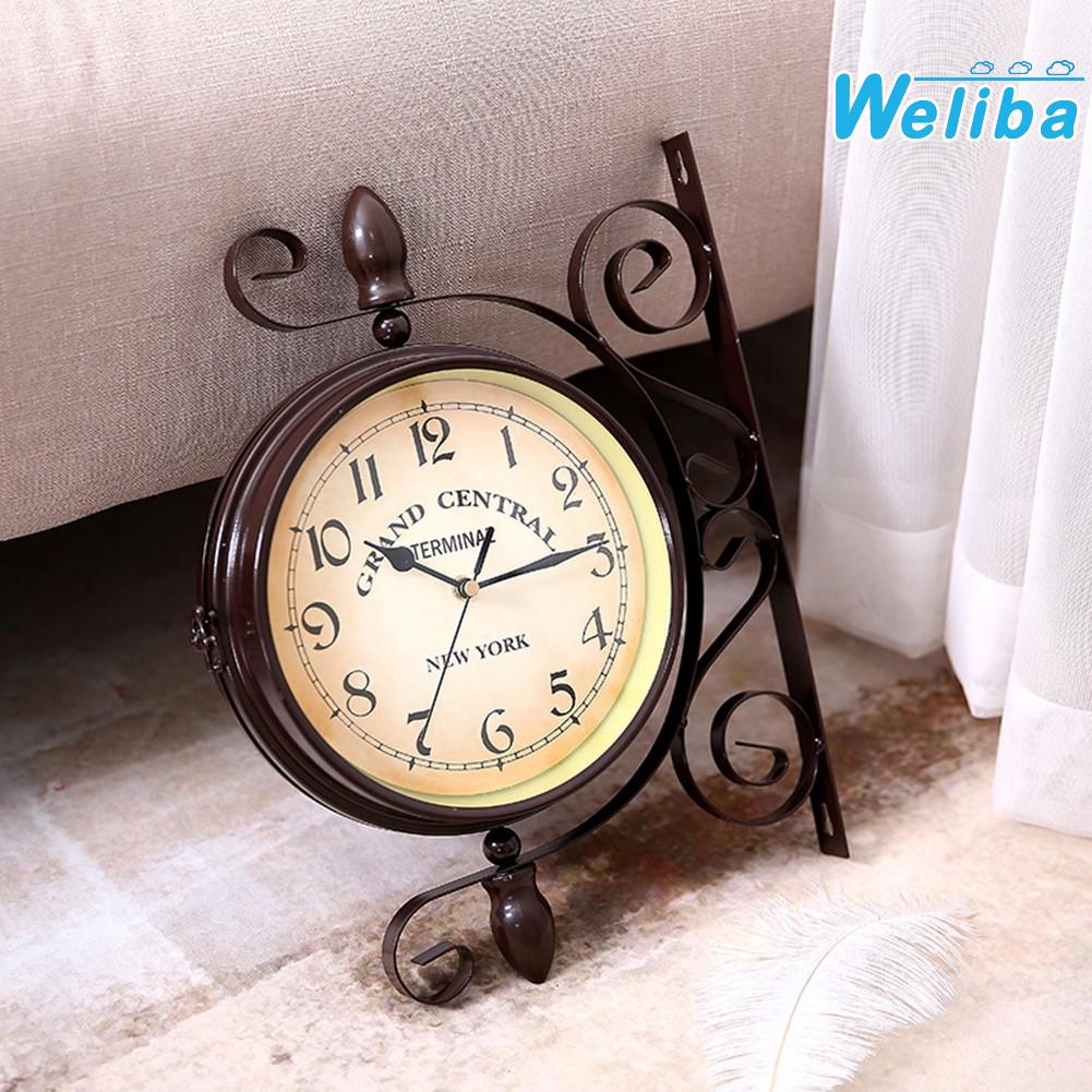 【Weliba】 Wrought Double-Sided Clock Train Style Antique Decorative Double Sided [New Home Products Hot Sale] ราคา 1,489 บาท*ส่งฟรี