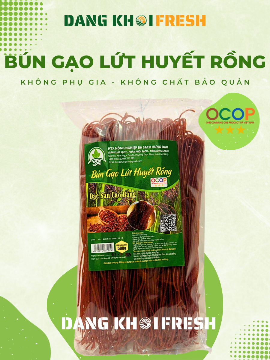Bún Gạo Lứt Huyết Rồng Eat Clean, Hỗ Trợ Giảm Cân OCOP 500g